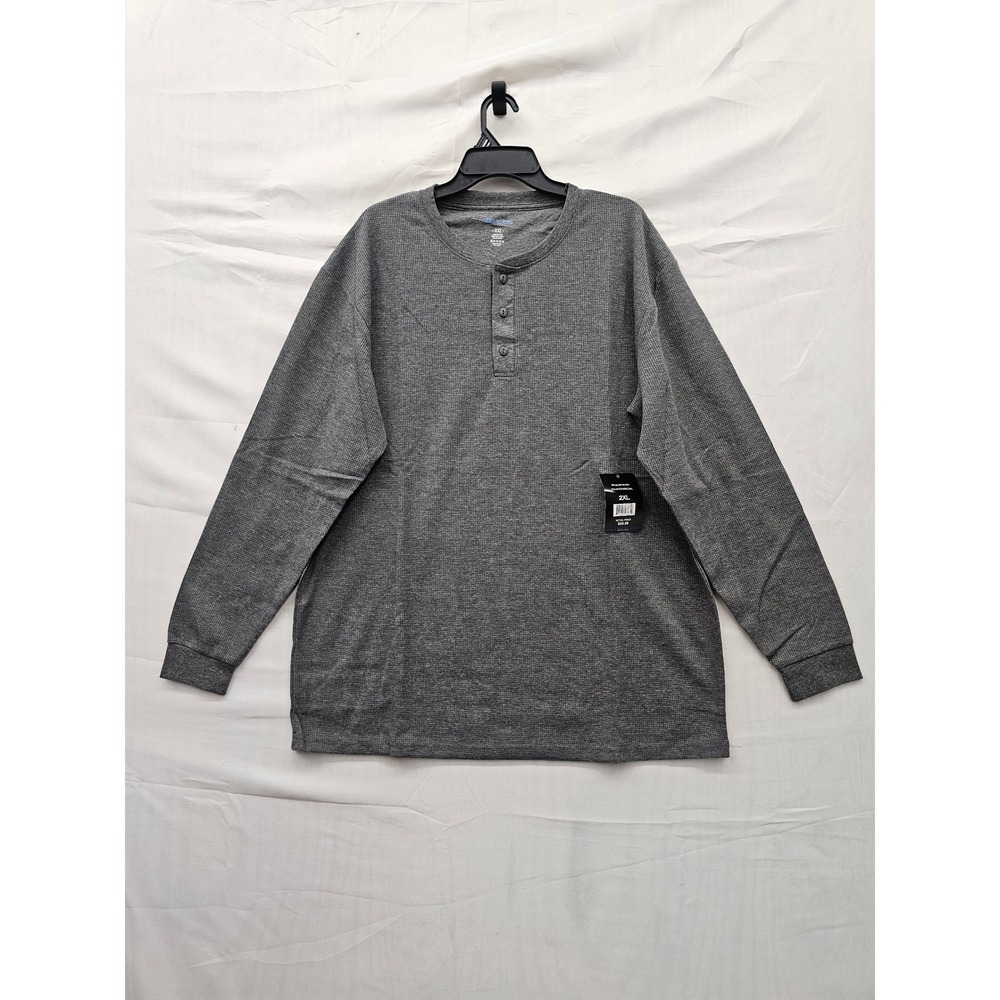 Blue Ice Mens Henley Long Sleeve Shirt Gray Cotton Blend Casual Size 2XL